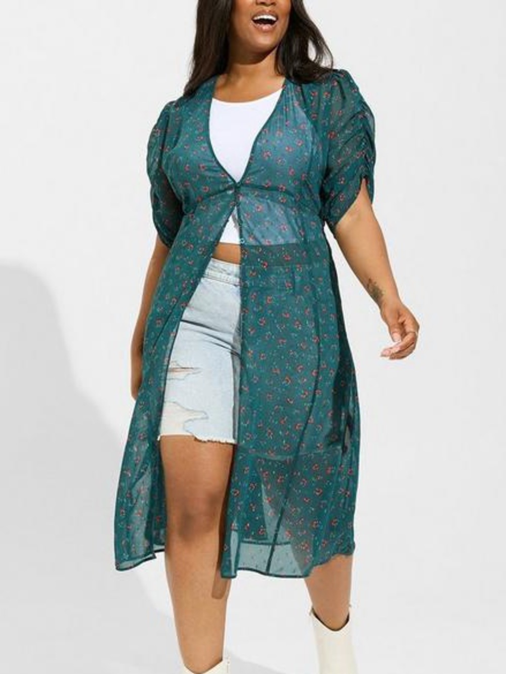 Torrid size 2 Chiffon Ruched Sleeve Kimono
